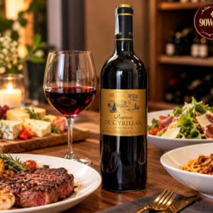 Rượu vang Pháp Baron de Cyrillan dùng kèm bít tết bò và phô mai